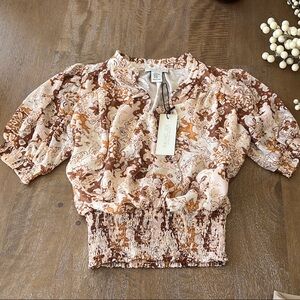 Rachel Zoe Brown and Cream Women's Boho Blouse Top